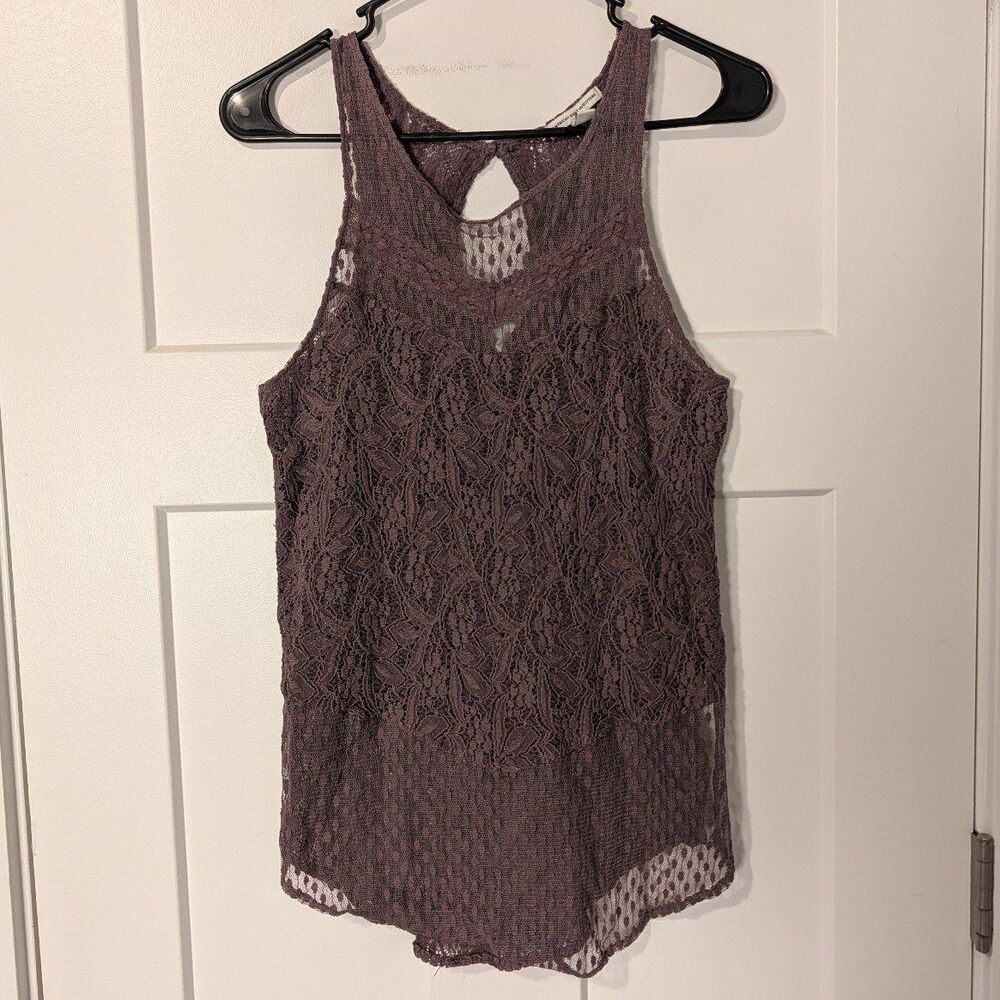 American Eagle Dark Purple/Plum Floral Lace Tank Women's XS Sleeveless Top